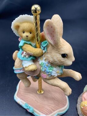 Small Pets Bunny Carousel Figurine in Cream and Aqua